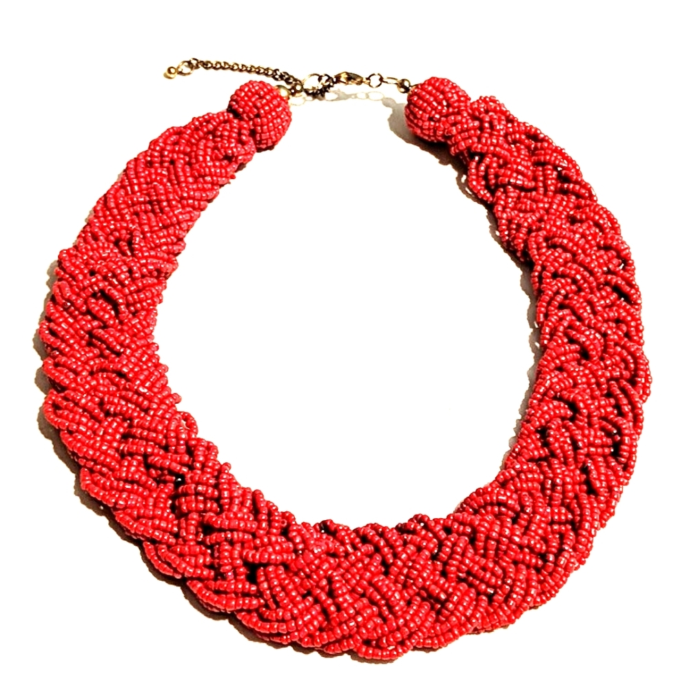 Braided multi-strand beaded collar necklace